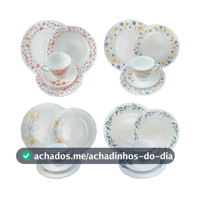 Aparelho de Jantar e Chá 20 Peças Decorado Florido Louças Pratos Jantar Sobremesa Xícaras