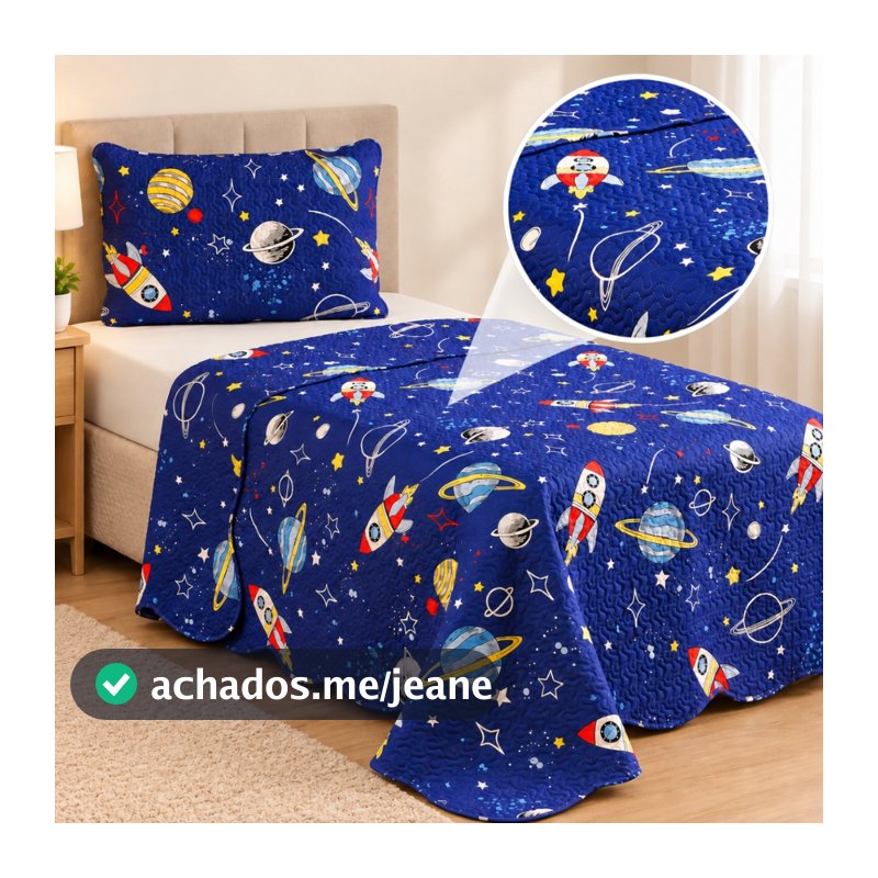 Kit Cobreleito Solteiro Infantil 2 Peças Estampado Dupla Face Roupa de Cama Colcha e Fronha Para Menino e Menina