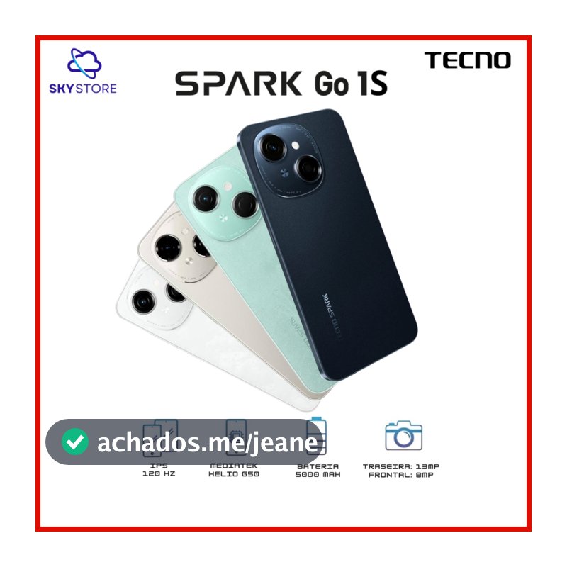 Tecno Spark Go 1S 4G, Modelo 2026, e Spark Go 1, 64GB e 3GB RAM, Bateria 5000MAH, VERSÃO GLOBAL, NOVO/LACRADO