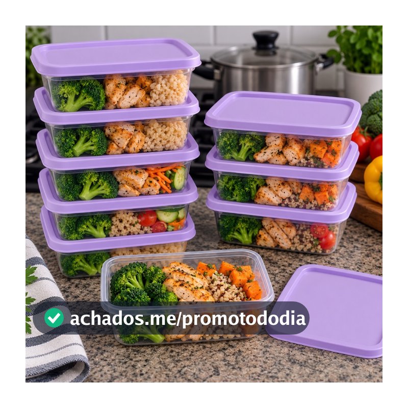 Kit Potes 500ml com Tampa Marmita Fit Plástico Transparente Freezer Microondas Armazenar Alimentos
