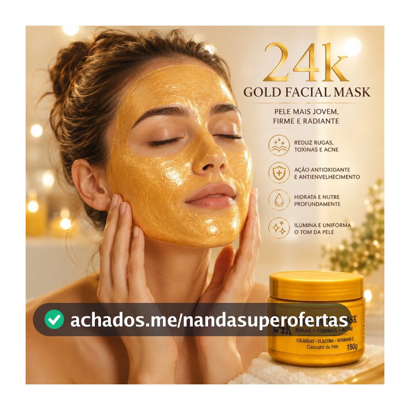 Máscara Facial Ouro 24K com Colágeno e Vitamina C Hidratante Iluminadora Anti-idade 180g