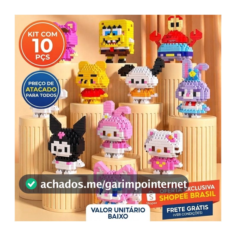Kit 10 Mini Blocos de Montar Personagens - Brinquedo Educativo e Colecionável (Preço Atacado)