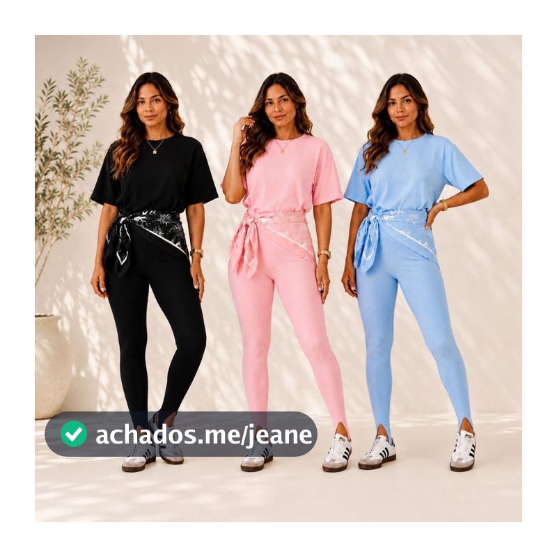 Conjunto Feminino Legging Pezinho Cintura Alta Canelada com Blusa T-Shirt Oversized Solta Casual Versátil Premium