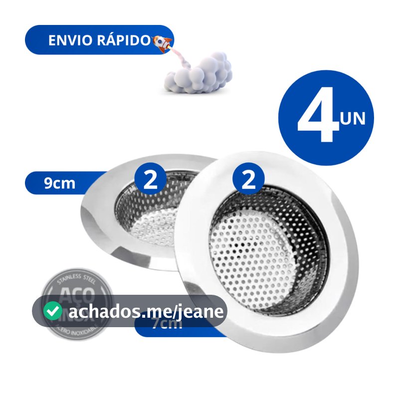 KIT 4 Ralo Ralinho de Inox Pia Cozinha Pia Banheiro Tanque