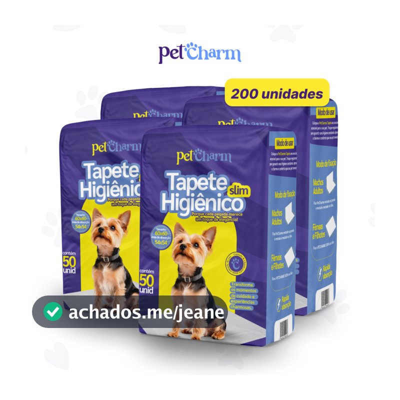 Kit 200 unid Tapete Higiênico PetCharm Slim -Tamanho 50cm x 60cm Para Cachorros