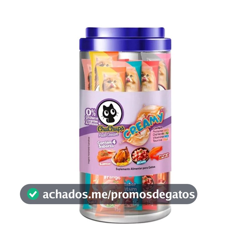 Petisco Para Gatos ChuChups Cream Pote Sortido com 24 Tubos