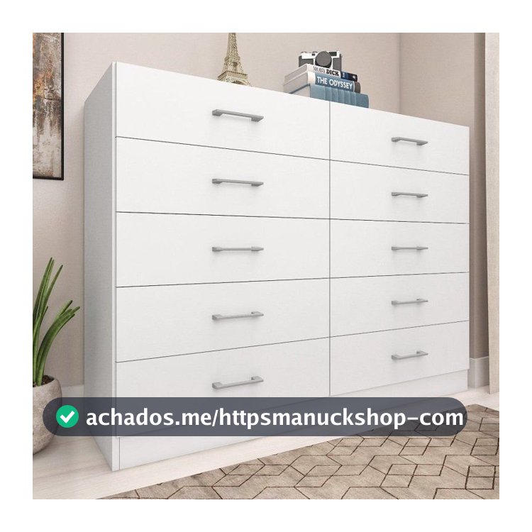 Cômoda para Quarto 10 Gavetas Caribe Branco Branco