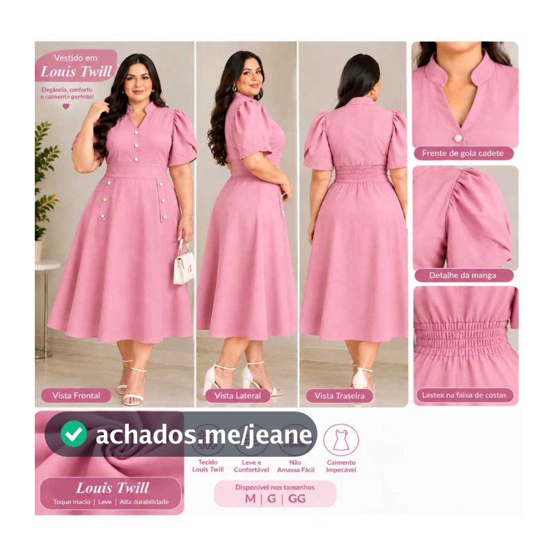 vestido midi femenino elegante louis twill manga tulipa gola cadete com lastex nas costas