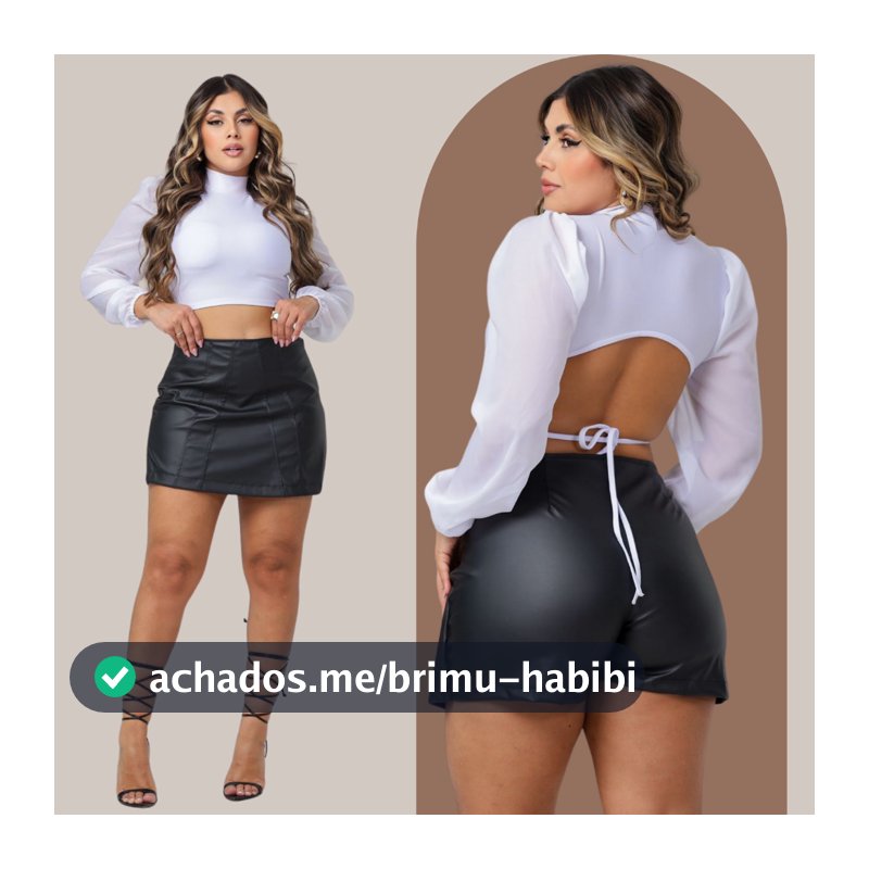 Shorts Saia Couro Fake Feminino PU Cintura Alta Look Noite Balada Fashion Blogueira