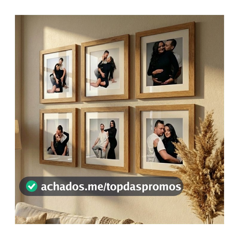 kit 6 quadros decorativo moldura fotográfica 23x23 cm com paspatur moldura amadeirado