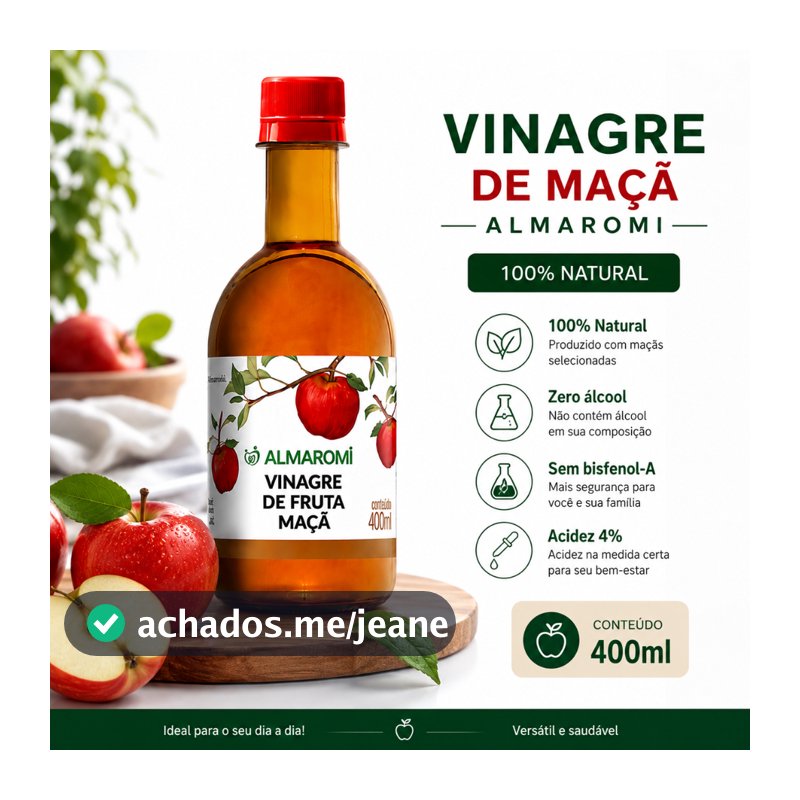 Vinagre de Maçã Almaromi 400ml 100% Natural Acidez 4% Zero Álcool Sem Glúten