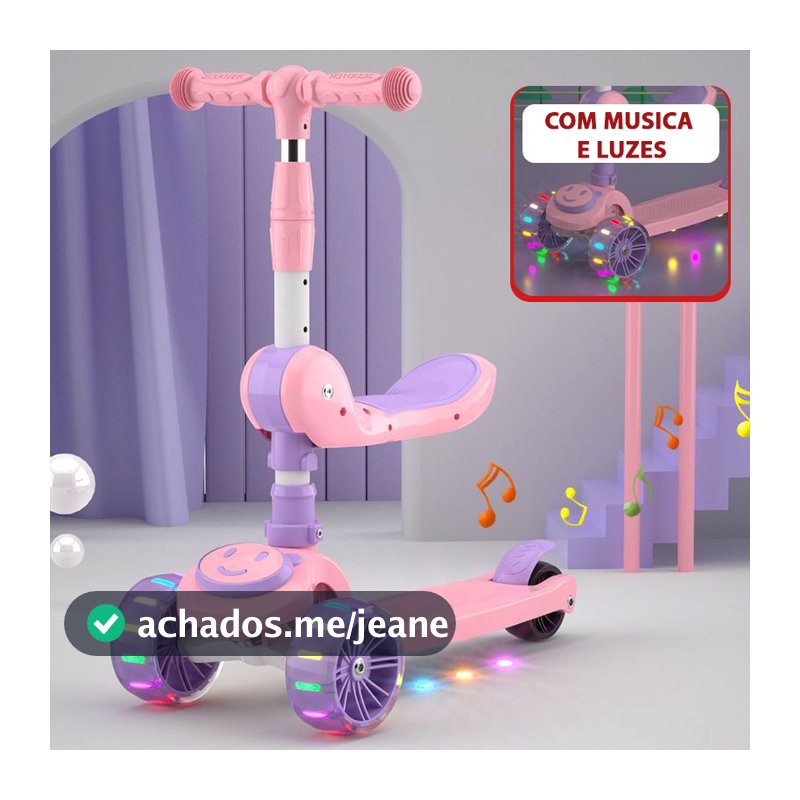 Patinete Infantil 3 Rodas De Led + Musical Ajustável Dobrável Scooter Crianças Guidão Ajustável