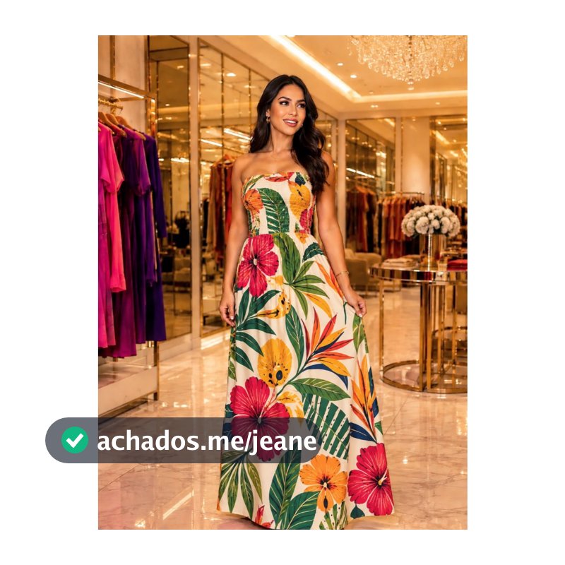 Vestido Longo Feminino Tomara que Caia Estampado Floral Tropical Lastex Moda Verão 2026