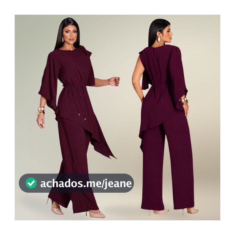 Conjunto Luxo Feminino Pantalona e Blusa Crepe Dunas Premium Calça Larga Wide Leg Com Detalhe Amarração