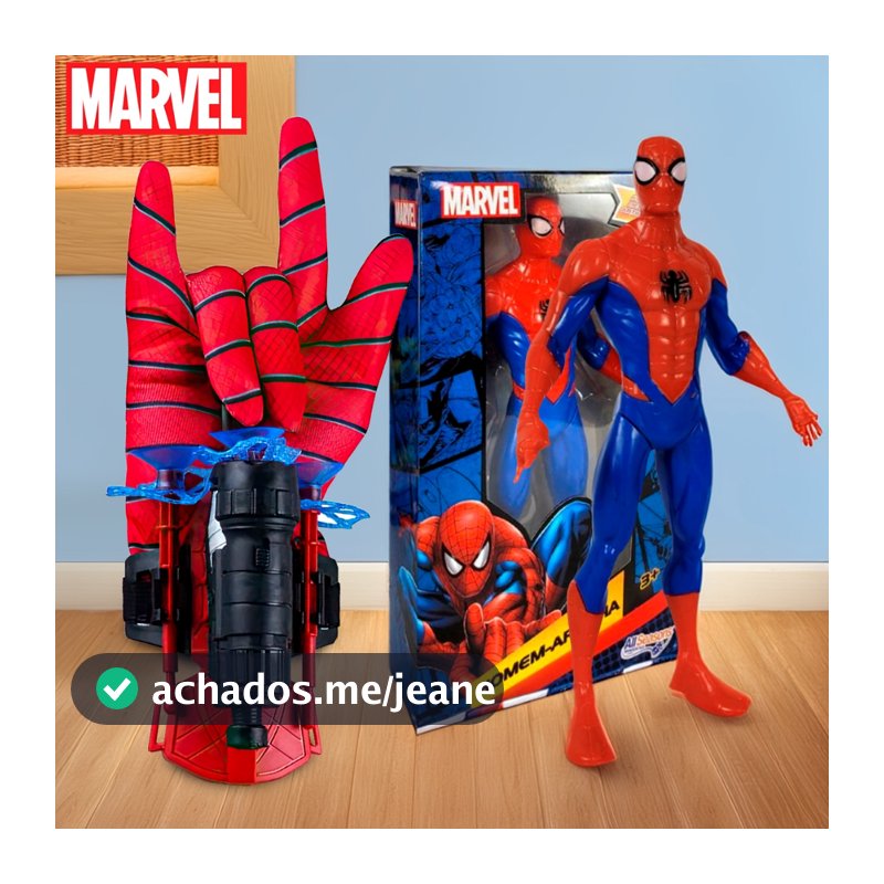 Kit Boneco Homem Aranha + Luva Lançador de Teia Dardos Brinquedo Infantil Presente Dia das Crianças