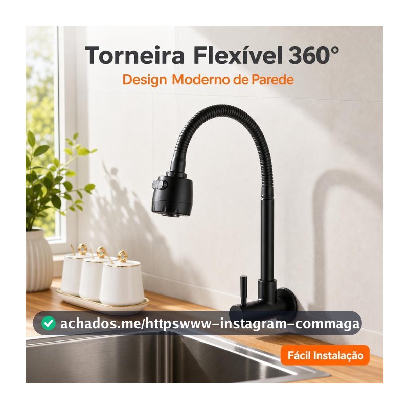 Torneira Inox  Prata/Preto Com Chuveiro Com Rotação De 360° Cozinha Luxo Parede Promoção