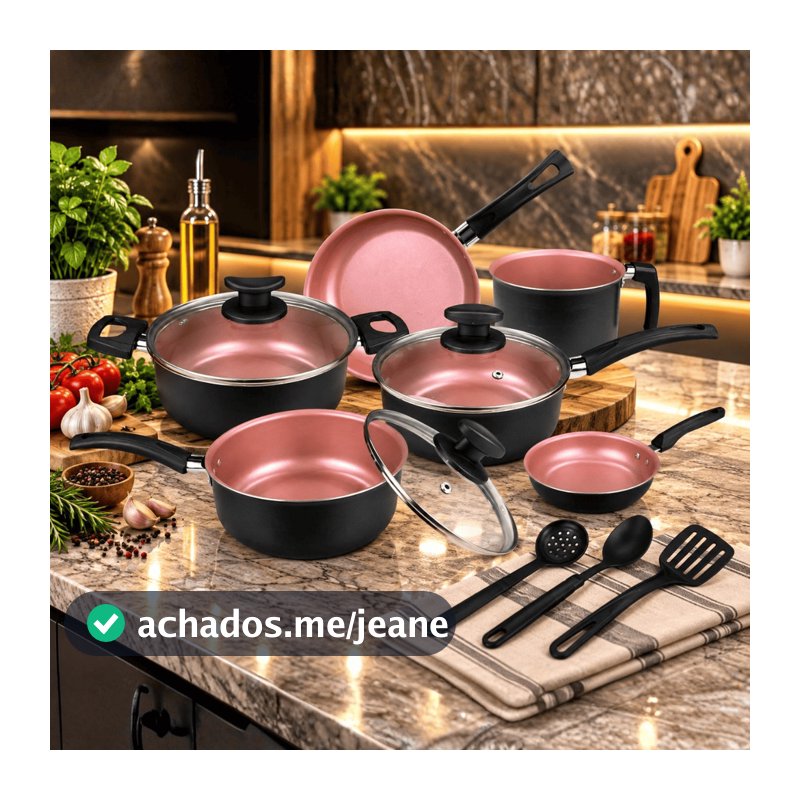 Jogo Panela Caçarola Conjunto Kit 9 Pçs Antiaderente Tampa Vidro Teflon