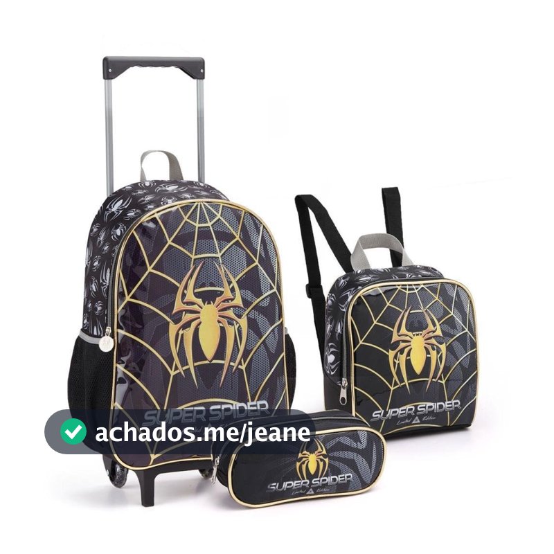 Mochila Infantil com Rodinha Super Spider Lancheira+estojo KIT