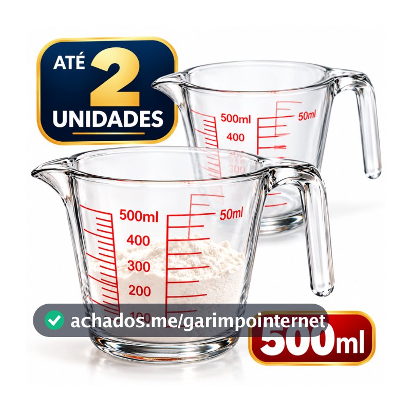 Jarra Medidora de Vidro 500ml com Alça Graduada para Cozinha 1 ou 2 Unidades