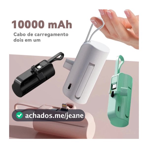 Carregador Portátil Mini Power Bank 10000mAh Com 02 Saídas Tipo-C / Lightning