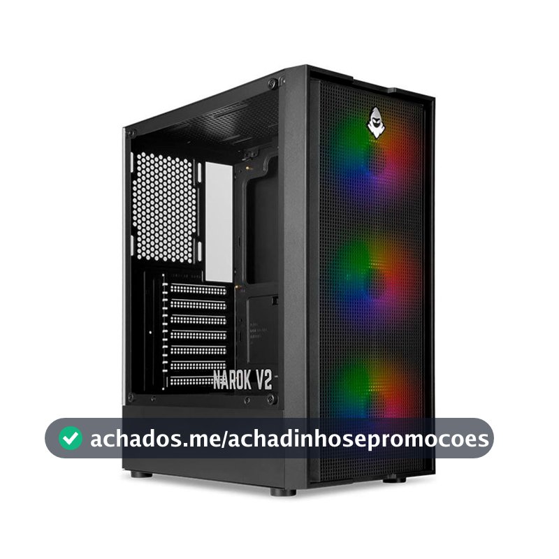Gabinete Gamer Mancer Narok V2, Rainbow, Mid-Tower, Lateral de Vidro, Com 3 Fans, Preto, MCR-NRK-V2