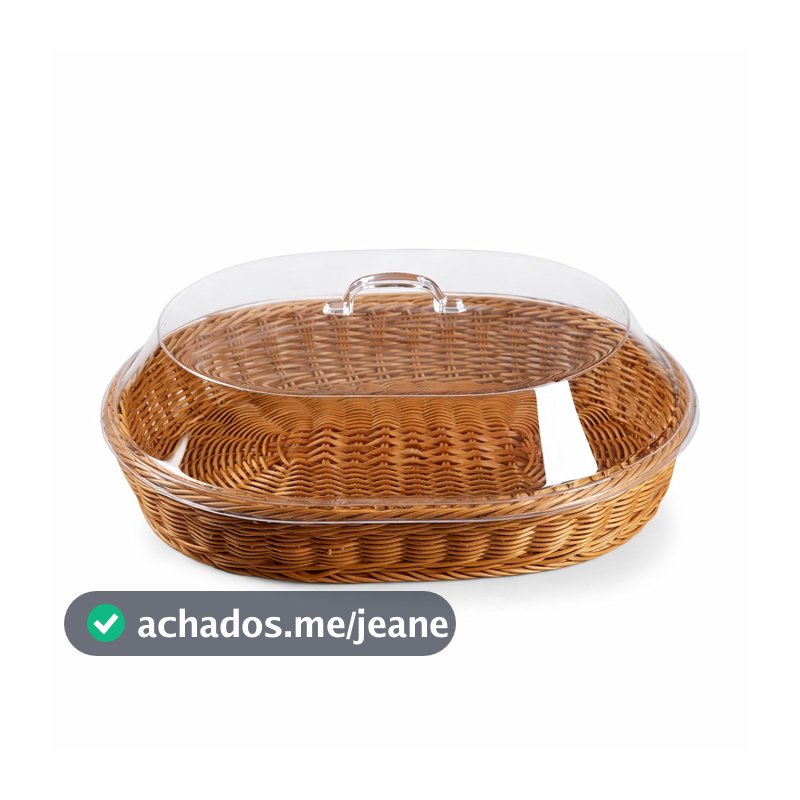 Cesta De Pão Trançada Estilo Vime Com Tampa Transparente Para Mesa