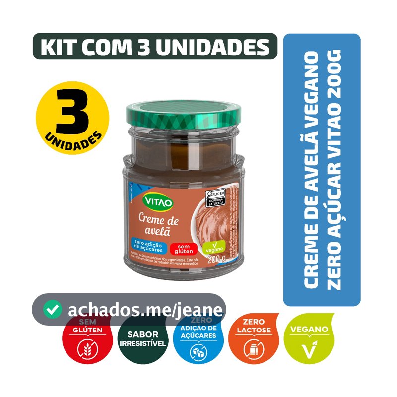 Kit Creme De Avelã Vegano Zero Açúcar Vitao 200G - 3 Unidades