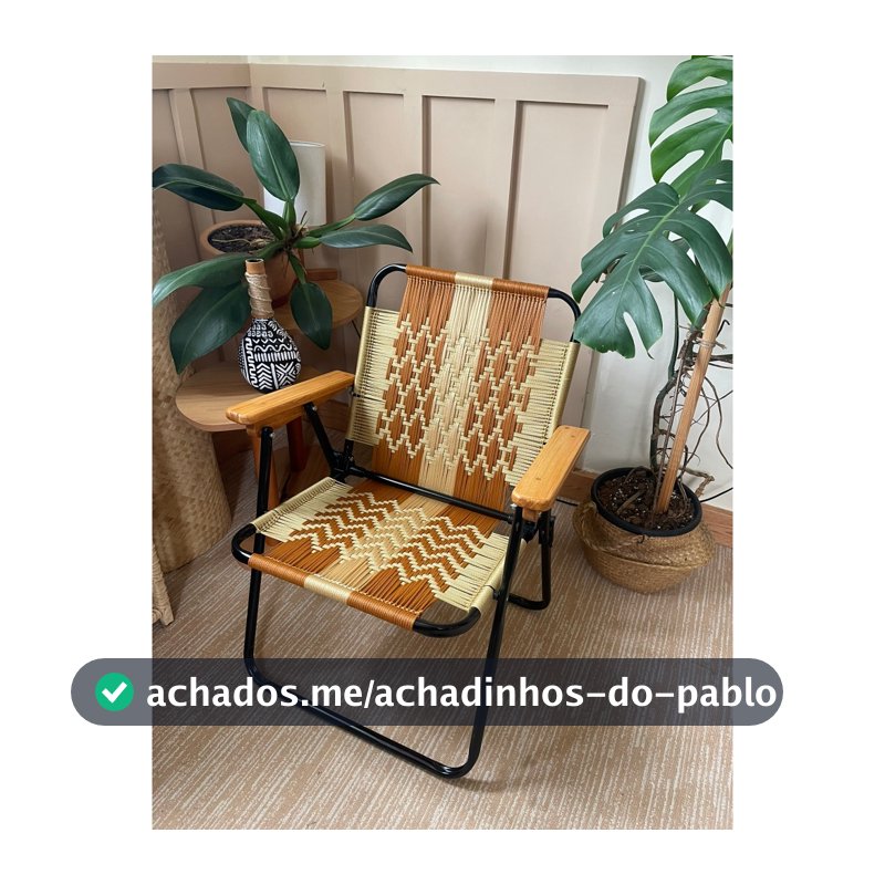 Cadeira de praia personalizada aço preta braço de madeira