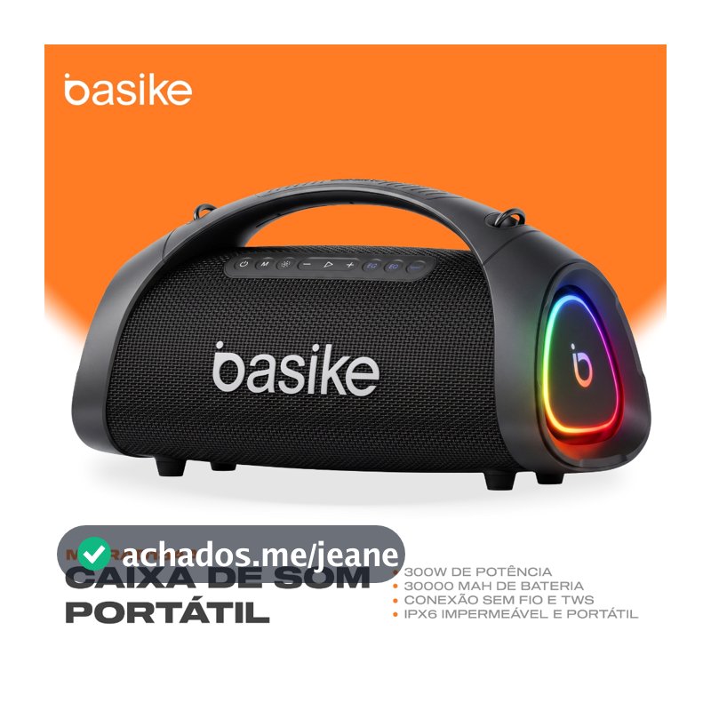 Caixa de Som Bluetooth Portátil Basike RAD134A 300W RMS Potente Bateria 30000mAh IPX6 À Prova D'água