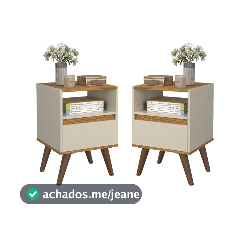QUEIMA DE ESTOQUE PROMOÇÃO! Kit Mesa De Cabeceira Para Quarto Pés Retro 1 Gaveta - Várias Cores KIT TED