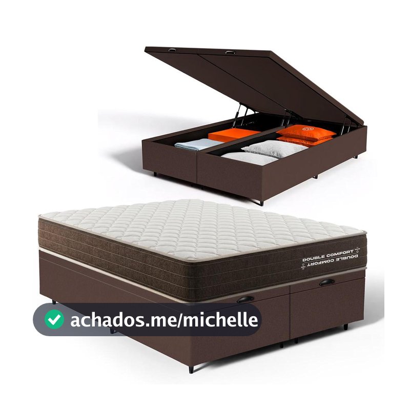 Cama Box Baú Queen com Colchão de Espuma D33 Double Comfort 158x198x62cm