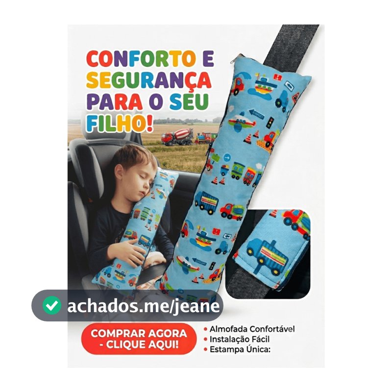 Almofada Protetor Cinto Segurança Infantil Descanso Conforto para cabeça pescoço Antialérgico  65x17