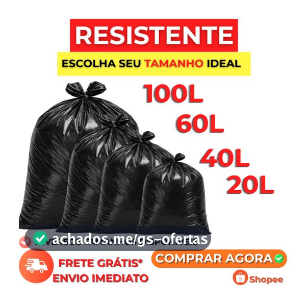 Saco de Lixo Preto c/100un Disponível em 100L 60L 40L 20L Resistente Direto da Fábrica