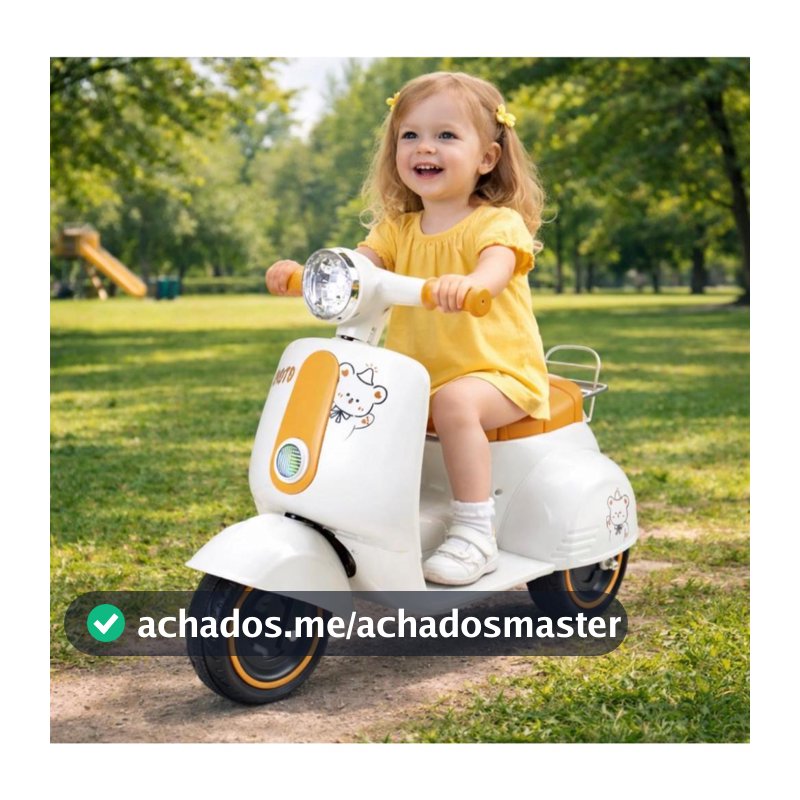 Triciclo Infantil Eletrico Avespa Scooter Maral 6V Luz e Som Farois de Led Bagageiro Traseiro Menina e Menino
