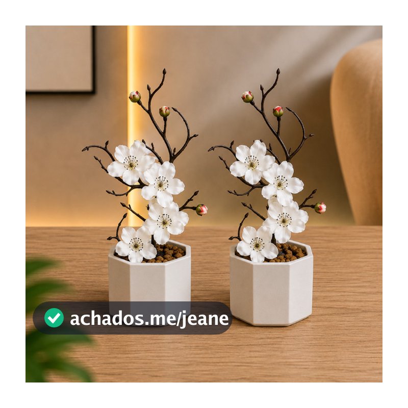 Kit 2 Vasos Octogonais Pequenos Decorativos Branco Moderno