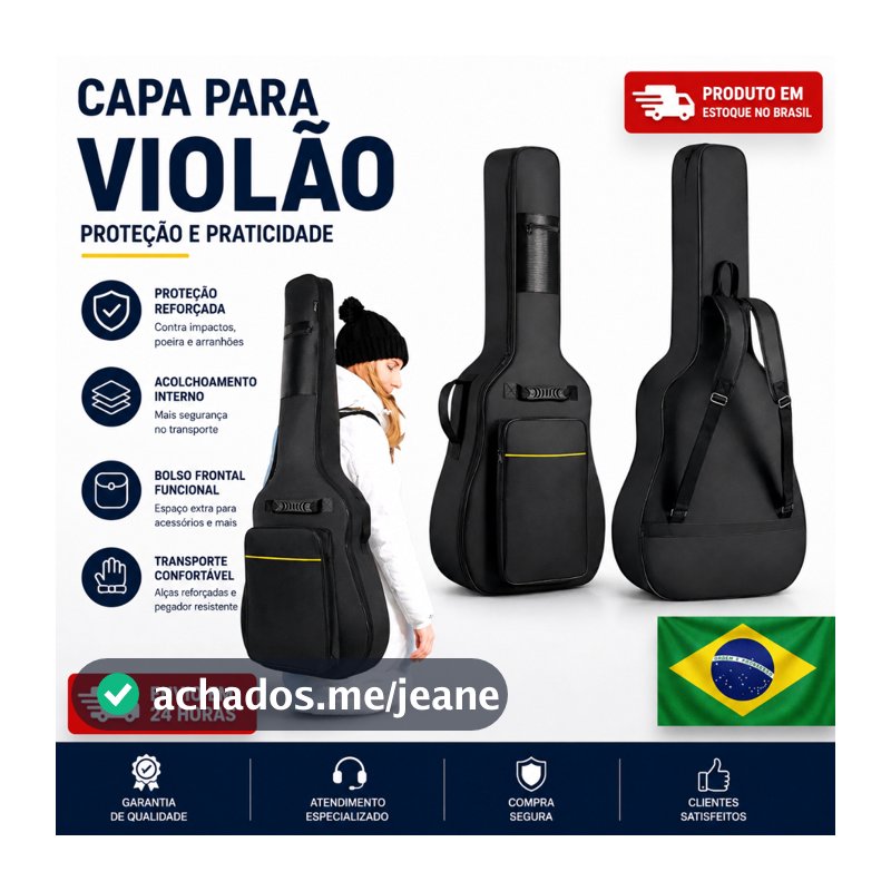Capa Bag Case Mochila para Violão Classico Folk Guitarra Acolchoada Com Alças e Bolsos