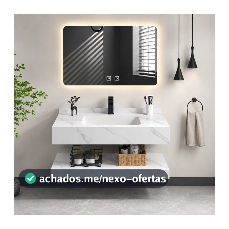 Bancada de Porcelanato Com Cuba de Cerâmica e Espelho com Led