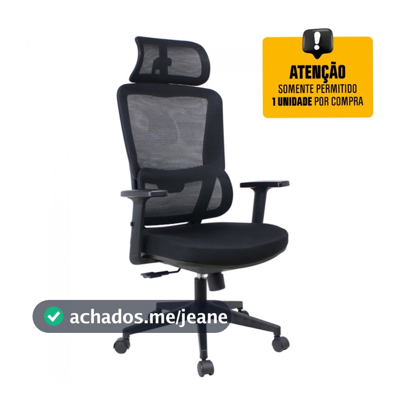 Cadeira de Escritório Dr. Office Work Pro, Ajustável, Mesh, Reclinável, Preta, DR-CH-WKPR2DB