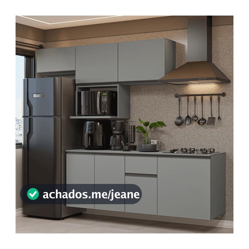 Armário de Cozinha Completa 240 cm Suspensa Cinza Nice Madesa 07
