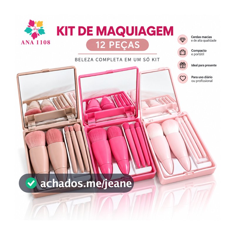 KIT 12PCS Mini Espelho De Maquiagem Portátil Com 5 Pcs Pincéis De Maquiagem Lupa Mão Segurar Bolso Dobrável