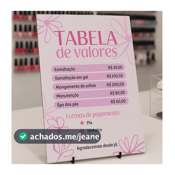 Placa Quadro Tabela de Preços em Mdf Manicure Pedicure Nail Design Preços Personalizado