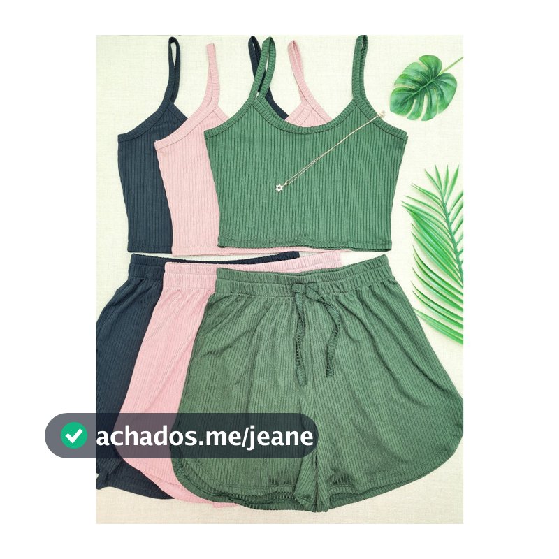 KIT3 Conjuntos Top De Alcinha básico Regata+Short Curto Malha Canelada Várias Cores