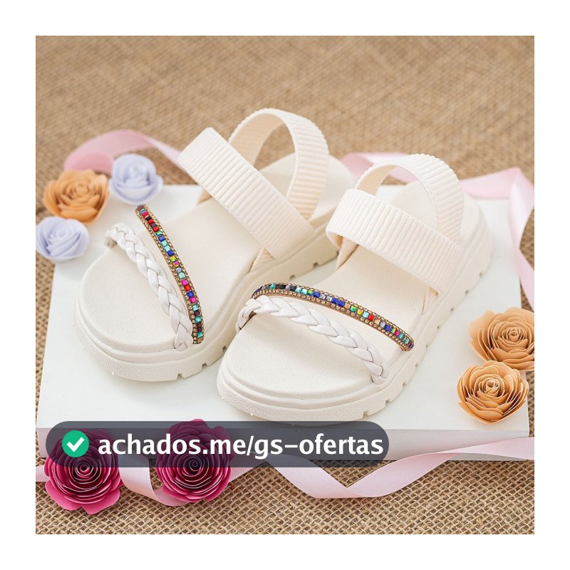 Sandália Infantil Comfortflex Menina Com Tira Trançada Off E Tira De Strass Colorido Dia Das Crianças