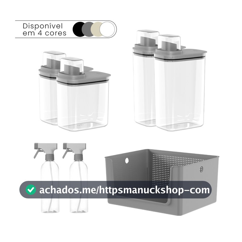 Kit Lavanderia 7 Peças Cesto Organizador + Dispenser Sabão 1,5L e 2,3L + Borrifador