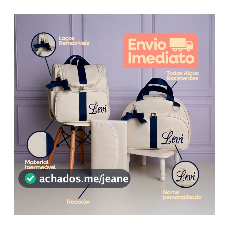 Kit Bolsa Maternidade 3 Peças Personalizada Nome Menino Bordada Mochila Mala Trocador Impermeável Luxo Bebê Gestante