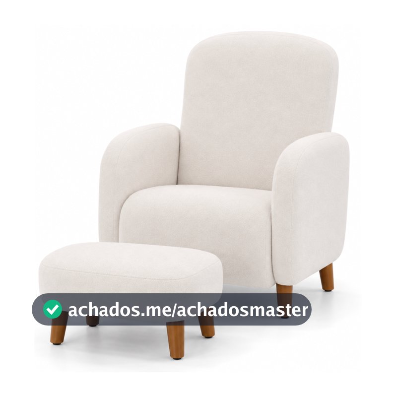 Poltrona de Amamentação Decorativa Curva Orgânica Pés Palito Boucle Bege ou Cinza Puff  Sala Moderna Confortável Leitura