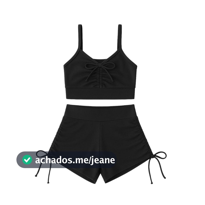 Promoção Conjunto Preto Feminino Fitness Short e Top Academia Praia Zero Transparência Pano Grosso
