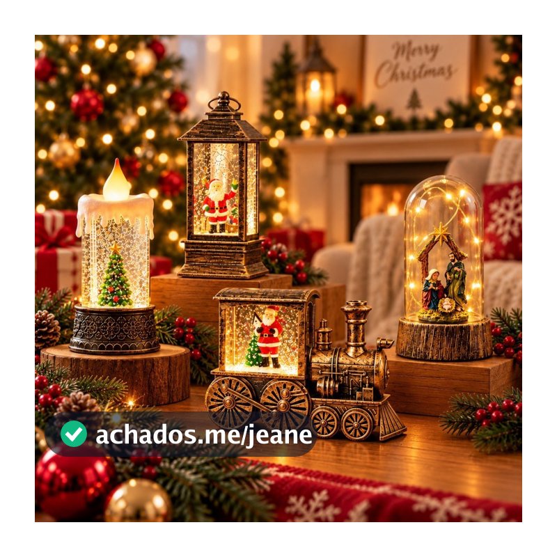 Papai Noel Enfeite de Natal Luminária Lamparina Natalina Arvore Brilho Decoração Luxo Gliter
