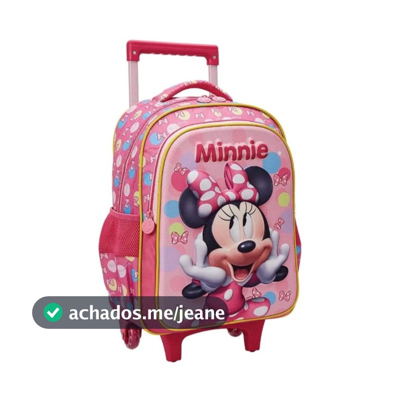 Mochila Escolar Minnie Xeryus 16L Infantil em Relevo c/ Rodas