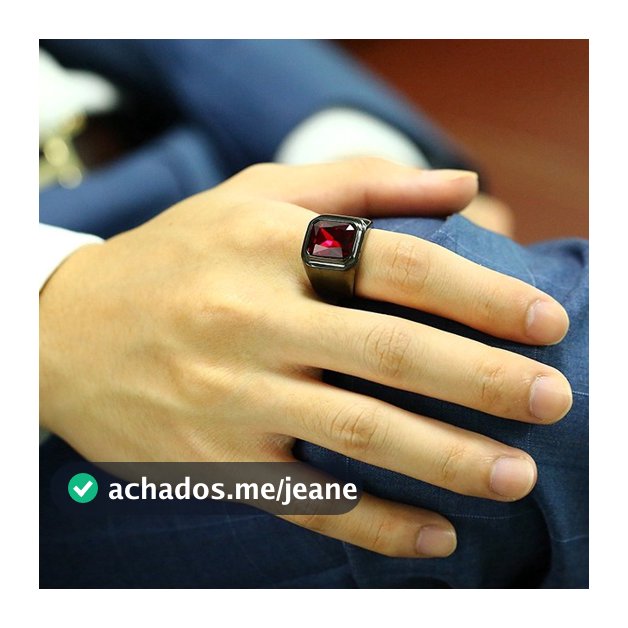Vnox Anel CZ de Aço Inoxidável Dourado com Pedra Vermelha Quadrada Masculino  Bijuteria Casual